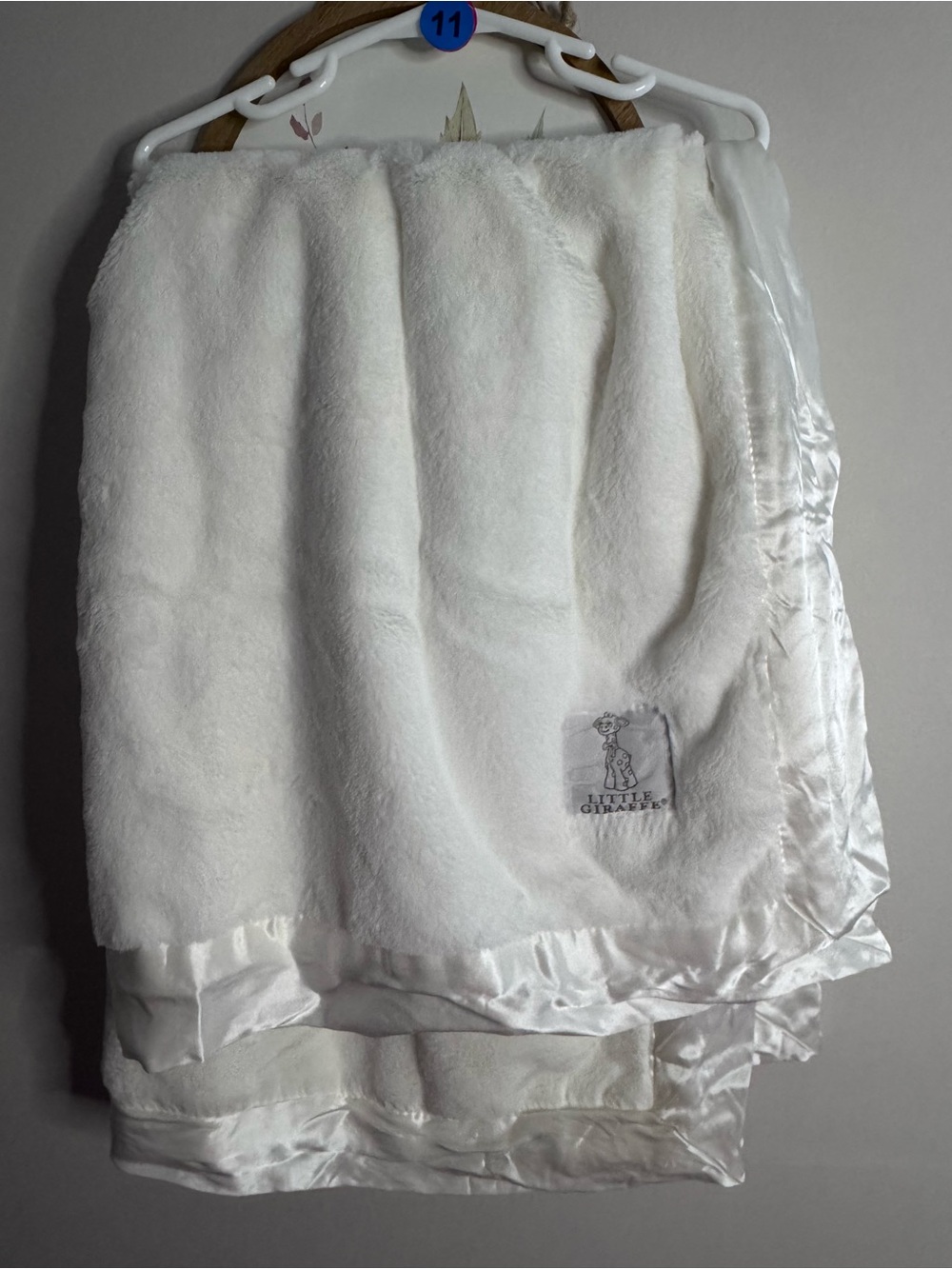 Little Giraffe Cream Plush Satin-Trim Baby Blanket